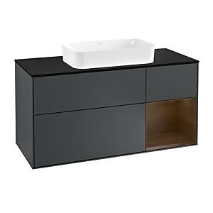 Villeroy und Boch Finion Waschtischunterschrank F302GNHG 120cm, Abdeckplatte black matt, Regal rechts Walnut veneer, Midnight Blue Matt Lacquer Image
