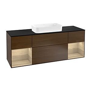 Villeroy und Boch Finion Waschtischunterschrank F332PCGN 160x60,3cm, Abdeckplatte black matt, Regale Oak Veneer, Walnut veneer Image