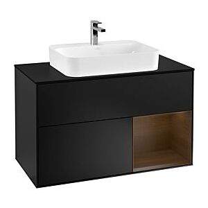 Villeroy und Boch Finion Waschtischunterschrank F372GNPD 100cm, Abdeckplatte black matt, Regal rechts Walnut veneer, Black matt lacquer Image