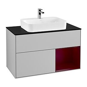 Villeroy und Boch Finion Waschtischunterschrank F372HBGJ 100cm, Abdeckplatte black matt, Regal rechts Peony, Light grey matt Image