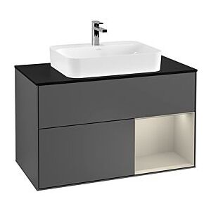 Villeroy und Boch Finion Waschtischunterschrank F372HHGK 100cm, Abdeckplatte black matt, Regal rechts Sand Matt, Anthracite matt Image