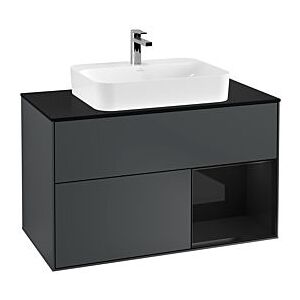 Villeroy und Boch Finion Waschtischunterschrank F372PHHG 100cm, Abdeckplatte black matt, Regal rechts Glossy Black Lacquer, Midnight Blue Matt Lacquer Image