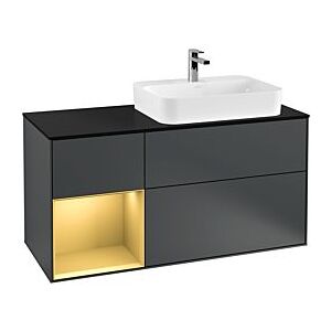 Villeroy und Boch Finion Waschtischunterschrank F392HFHG 120cm, Abdeckplatte black matt, Regal links Gold matt, Midnight Blue Matt Lacquer Image