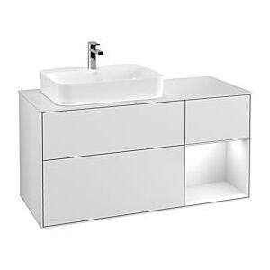 Villeroy und Boch Finion Waschtischunterschrank F401GFMT 120cm, Abdeckplatte white matt, Regal rechts Glossy white lacquer, White matt lacquer Image