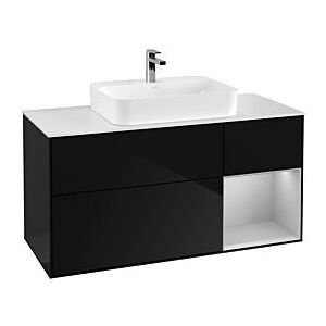 Villeroy und Boch Finion Waschtischunterschrank F421GJPH 120cm, Abdeckplatte white matt, Regal rechts Light grey matt, Glossy Black Lacquer Image