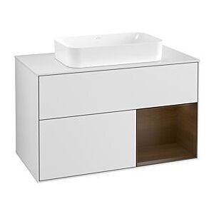 Villeroy und Boch Finion Waschtischunterschrank F661GNMT 100x60,3x50,1cm, Regal rechts Walnut veneer, White matt lacquer Image