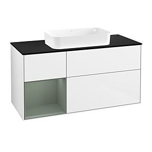 Villeroy und Boch Finion Waschtischunterschrank F702GMGF 120x60,3x50,1cm, Regal links Olive Matt Lacquer, Glossy white lacquer Image