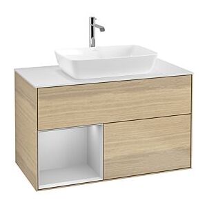 Villeroy und Boch Finion Waschtischunterschrank F771GJPC 100cm, Abdeckplatte white matt, Regale Light grey matt lacquer, Oak Veneer Image