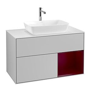 Villeroy und Boch Finion Waschtischunterschrank F781HBGJ 100cm, Abdeckplatte white matt, Regale Peony matt lacquer, Light grey matt Image
