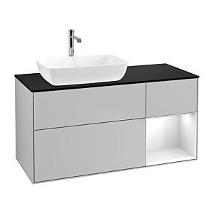 Villeroy und Boch Finion Waschtischunterschrank F812GFGJ 120cm, Abdeckplatte black matt, Regale Glossy white lacquer, Light grey matt Image