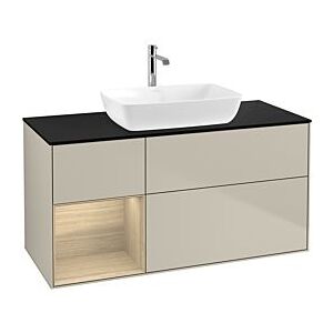Villeroy und Boch Finion Waschtischunterschrank F822PCHH 120cm, Abdeckplatte black matt, Regale Oak Veneer, Sand Matt Lacquer Image