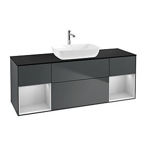 Villeroy und Boch Finion Waschtischunterschrank F862GJHG 160cm, Abdeckplatte black matt, Regale Light grey matt lacquer, Midnight Blue Matt Lacquer Image