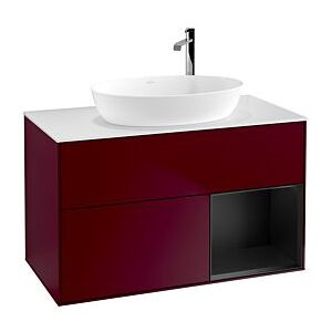 Villeroy und Boch Finion Waschtischunterschrank F901PDHB 100cm, Abdeckplatte white matt, Regale Black matt lacquer, Peony Matt Image