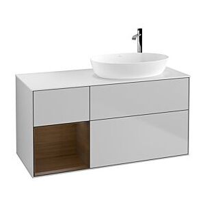 Villeroy und Boch Finion Waschtischunterschrank F921GNGJ 120cm, Abdeckplatte white matt, Regale Walnut Veneer, Light grey matt Image