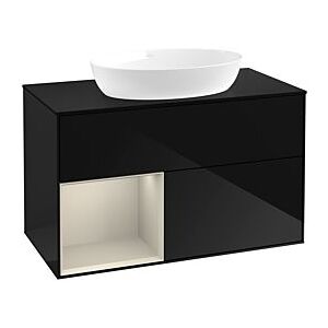 Villeroy und Boch Finion Waschtischunterschrank FA12HHPH 100cm, Abdeckplatte black matt, Regale sand matt lacquer, Glossy Black Lacquer Image