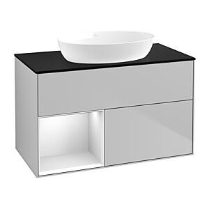 Villeroy und Boch Finion Waschtischunterschrank FA12MTGJ 100cm, Abdeckplatte black matt, Regale White matt lacquer, Light grey matt Image