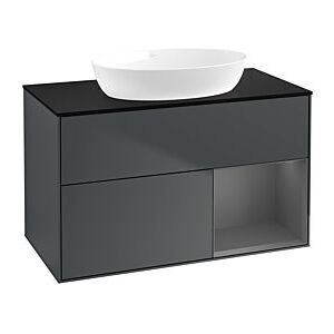 Villeroy und Boch Finion Waschtischunterschrank FA22GKHG 100cm, Abdeckplatte black matt, Regale Anthracite matt lacquer, Midnight Blue Matt Lacquer Image