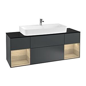 Villeroy und Boch Finion Waschtischunterschrank G212PCHG 160cm, Abdeckplatte black matt, Emotion, Regale Oak Veneer, Midnight Blue Matt Lacquer Image