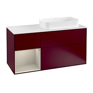 Villeroy und Boch Finion Waschtischunterschrank G271HHHB 120cm, Abdeckplatte white matt, Emotion, Regal links Sand Matt Lacquer, Peony Matt Image