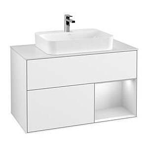 Villeroy und Boch Finion Waschtischunterschrank G371MTGF 100cm, Abdeckplatte white matt, Emotion, Regal rechts White matt lacquer, Glossy white lacquer Image