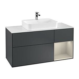 Villeroy und Boch Finion Waschtischunterschrank G421HHHG 120cm, Abdeckplatte white matt, Emotion, Regal rechts Sand matt, Midnight Blue Matt Lacquer Image