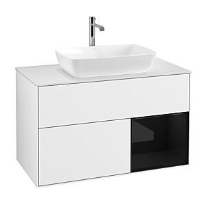 Villeroy und Boch Finion Waschtischunterschrank G781PHGF 100cm, Abdeckplatte white matt, Emotion, Regale Glossy black lacquer, Glossy white lacquer Image