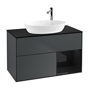 Villeroy und Boch Finion Waschtischunterschrank G902PHHG 100cm, Abdeckplatte black matt, Emotion, Regale Glossy black lacquer, Midnight Blue Matt Lacquer Image