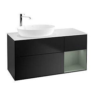 Villeroy und Boch Finion Waschtischunterschrank G931GMPD 120cm, Abdeckplatte white matt, Emotion, Regale Olive matt lacquer, Black matt lacquer Image