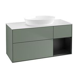 Villeroy und Boch Finion Waschtischunterschrank GA71PDGM 120cm, Abdeckplatte white matt, Emotion, Regale Black matt lacquer, Olive Matt Lacquer Image