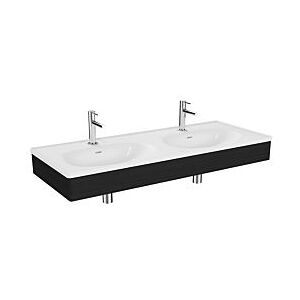 Vitra Equal Doppelmöbelwaschtisch-Set 64094 130x52cm, mit Möbelwaschtisch asymmetrisch, weiß, mit Holzblende schwarz-eiche Image