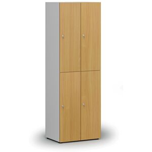B2B Partner Dřevěná šatní skříňka s úložnými boxy, 4 boxy, demont, cylindrický zámek, šedá/buk Image