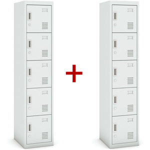B2B Partner Šatní skříňka pětidveřová 1+1 ZDARMA, demont, cylindrický zámek, šedá/šedá Image