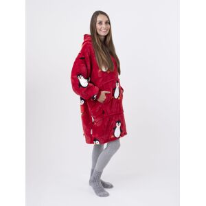 MKLuzkoviny.cz Beránková mikina mikroplyš – Tučňáci červené velikost M Image