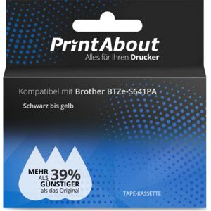 PrintAbout Schriftband kompatibel mit Brother BTZe-S641PA - (18 mm) - Schwarz bis gelb Image