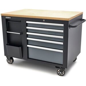 HBM Werkzeugwagen, mobile Werkbank 114 cm mit Holzarbeitsplatte, Schwarz/Grau Image
