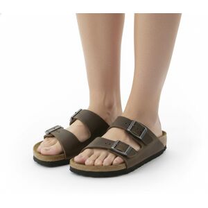 BIRKENSTOCK Arizona Nubukleder-Schlappen Damen und Herren Pantoletten Made in Germany schmale Breite 1027039 Khaki - neutral - Size: 37 Image