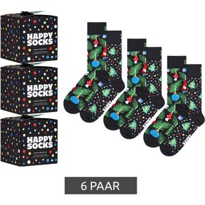 6 Paar Happy Socks Baumwoll-Socken Sparpack im weihnachtlichen-Design Alltags-Strümpfe in Geschenk-Box Sparpack für Damen oder Kinder P001737 Schwarz/Grün/Rot - weiblich - Size: 36-40 Image