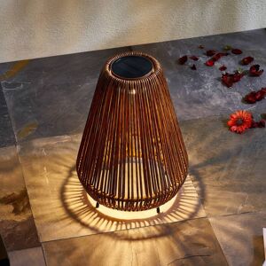 Lindby LED-Solarleuchte Amaria, Rattan, dunkel, Ø 27 cm Amaria Lindby, dimmbar, Holz dunkel, Holz, Landhaus / Rustikal Image