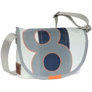 360° Taschen Perle Umhängetasche weiß / blauer Streifen, Zahl hellgrau, Gurt grau Image