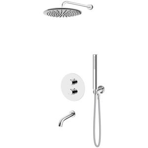 OLTENS Katla Duschsystem mit Unterputz-Thermostat-Armatur, Stabhandbrause, Kopfbrause rund und Wanneneinlauf Image