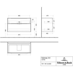 Villeroy & Boch Subway 3.0 Badmöbel-Set 100 cm, Griff volcano black, 2 Auszüge Image 2