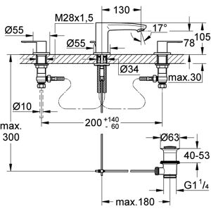 Grohe 3-Loch-WT-Batterie Eurostyle C 20208 Zugstangen-Ablaufgarnitur chrom 20208002 Image 2