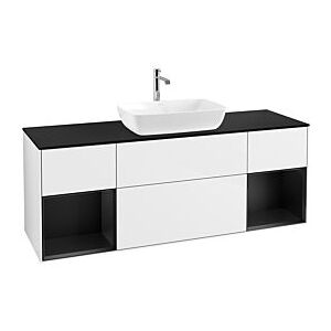 Villeroy und Boch Finion Waschtischunterschrank F862PDGF 160cm, Abdeckplatte black matt, Regale Black matt lacquer, Glossy white lacquer Image