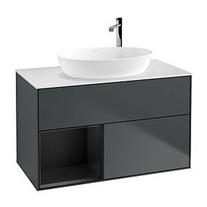 Villeroy und Boch Finion Waschtischunterschrank F891PDHG 100cm, Abdeckplatte white matt, Regale Black matt lacquer, Midnight Blue Matt Lacquer Image