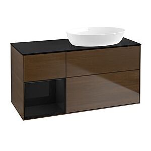 Villeroy und Boch Finion Waschtischunterschrank FA42PHGN 120cm, Abdeckplatte black matt, Regale Glossy black lacquer, Walnut veneer Image