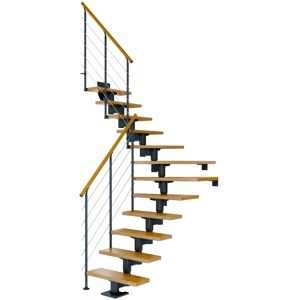 Dolle Mittelholmtreppe Cork Eiche, lackiert 1/4 gewendelt 75 cm breit für GH 240 – 292 cm UK Metall Anthrazit mit Geländer Image