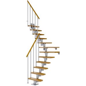 Dolle Mittelholmtreppe Dublin 1/4 gewendelt aus Eiche lackiert 71 cm breit für GH 259–315 cm UK Metall Perlgrau mit Einzelstabgeländer Image