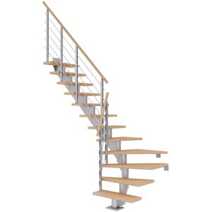 Dolle Mittelholmtreppe Hamburg 1/4 gewendelt Eiche weiß, geölt 75 cm breit für GH 278 – 322 cm UK Metall Perlgrau mit Geländer Image