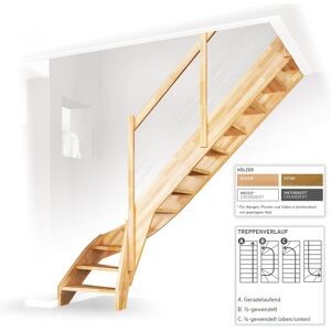 Dolle Raumspartreppe Faro 1/4-gewendelt 243-299cm GH 55-75cm breit Buche versiegelt Stabgeländer aus Edelstahl rund 16 mm Image