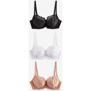 Next Black/White/Praline Nude 3 Pack DD+ Non Pad Wired Full Cup Microfibre Lace Bra Image